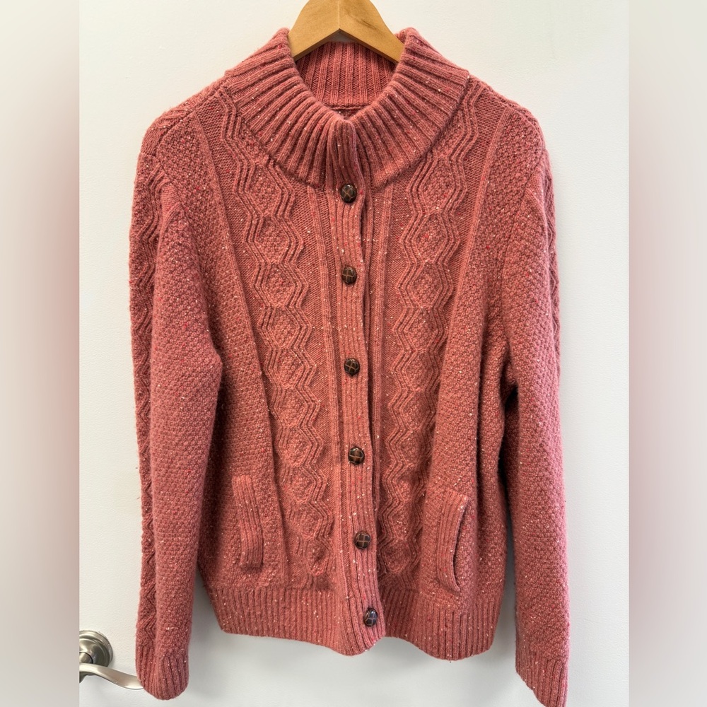 Women's Rust DULUTH TRADING Woolpaca Cable Cardigan Size XL C9